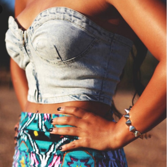 Tops - Strapless Denim Bralet